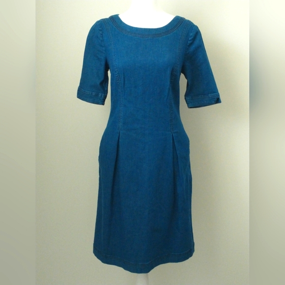 Boden Dresses & Skirts - New Boden stretchy denim pleated a-line dress 2